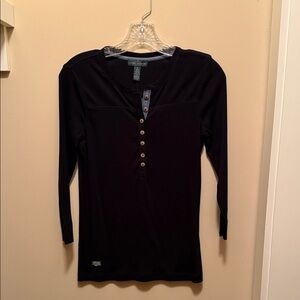 Lauren Ralph Lauren Black Long Sleeve Top with Button Accents